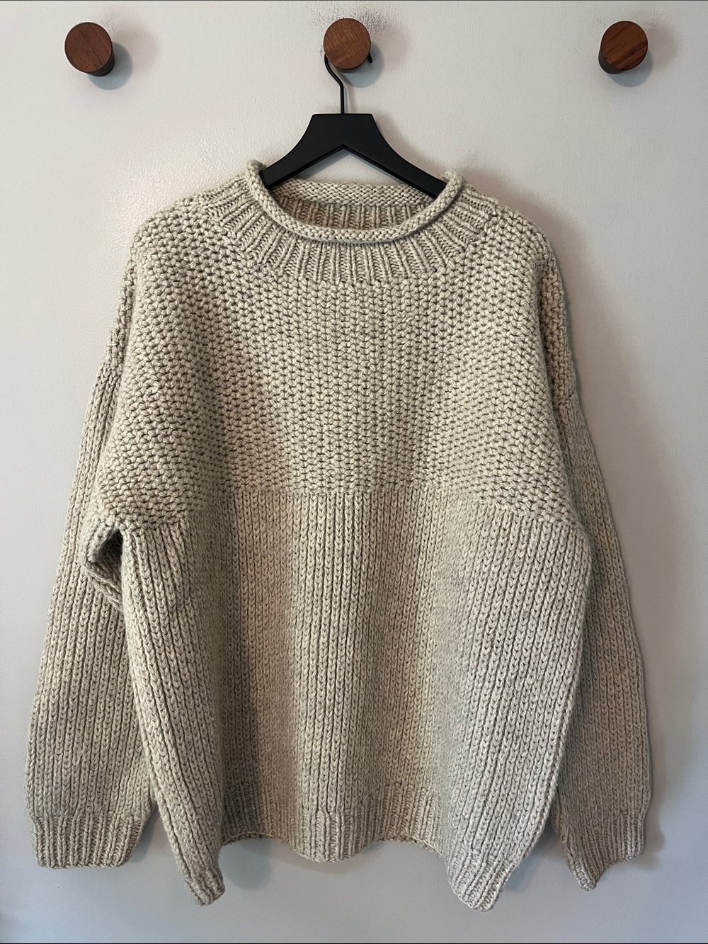 Atlantic Rancher 100% WOOL Roll Neck Fisherman Sweater Beige Men's Size XL